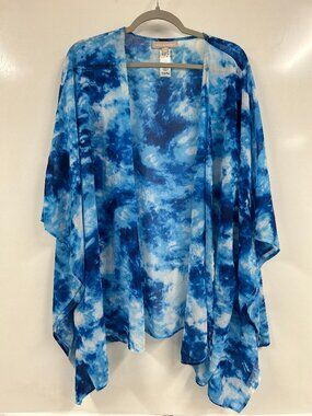 Woman Within Blue TieDye Kimono Cardigan Plus Size 2X/5X Boho Coastal Grandma